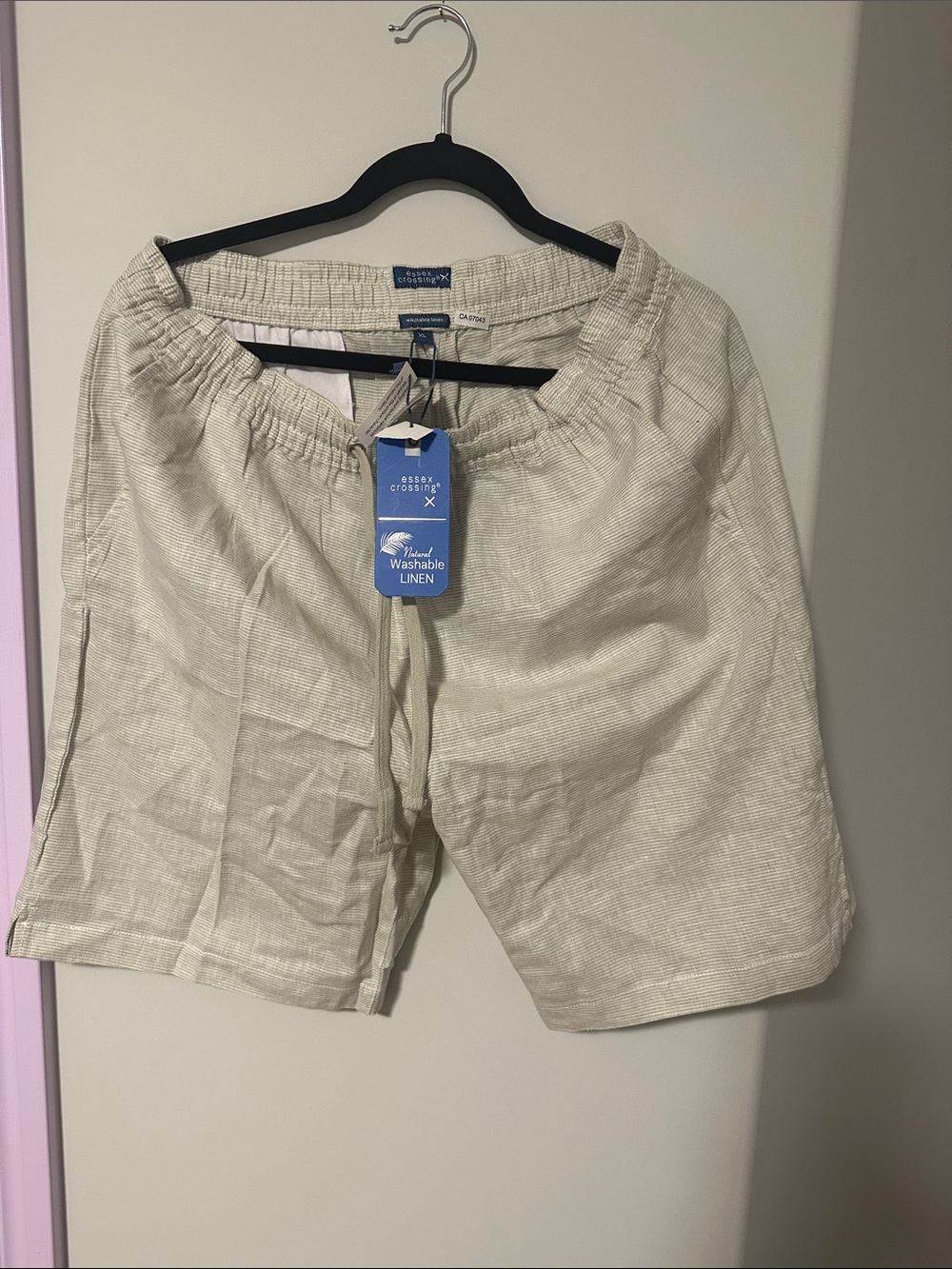 Men’s Cream/Sage Washable Linen Drawstring Shorts XL